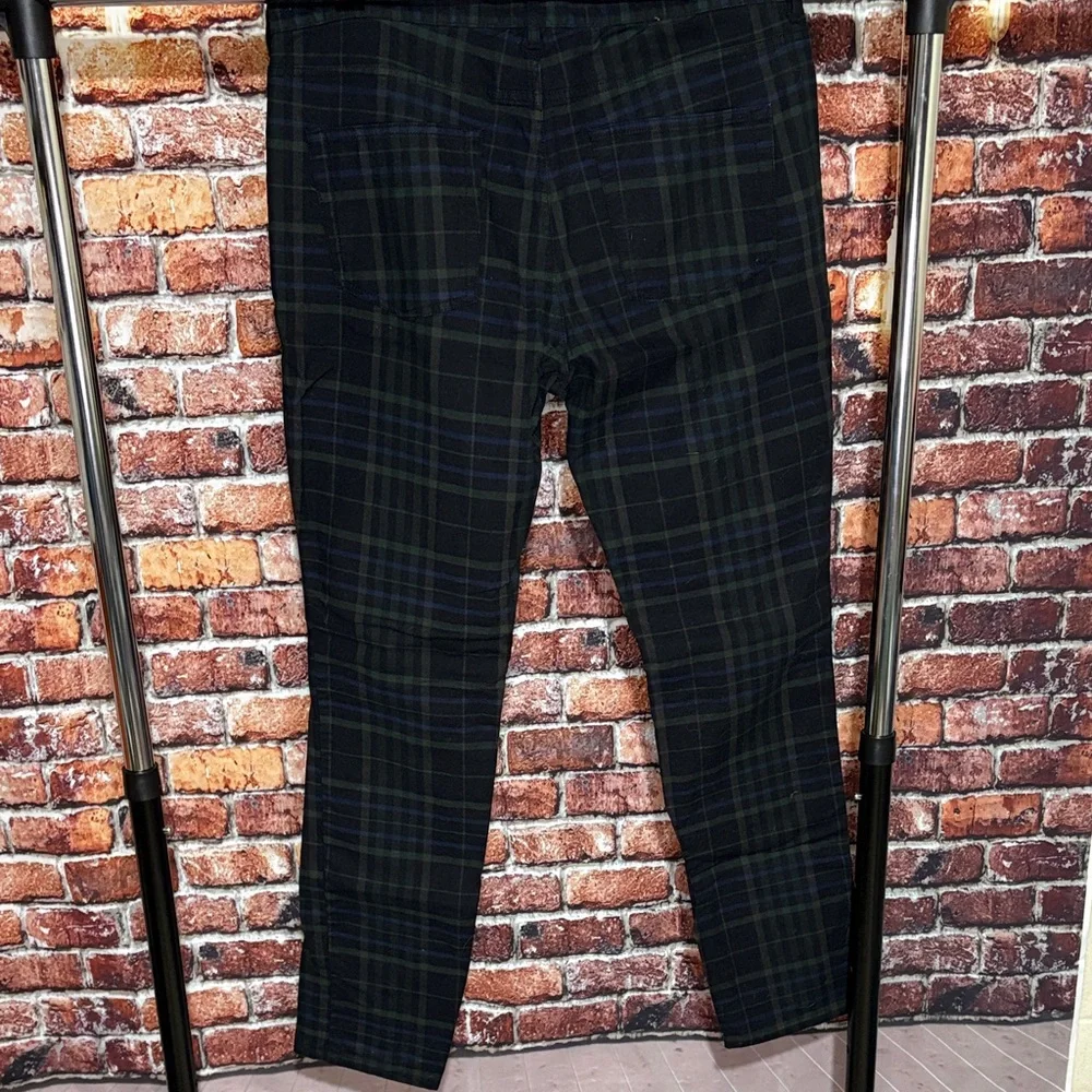 H&M green black watch plaid Trousers pants 34 skinny fit punk goth business - Picture 6 of 6